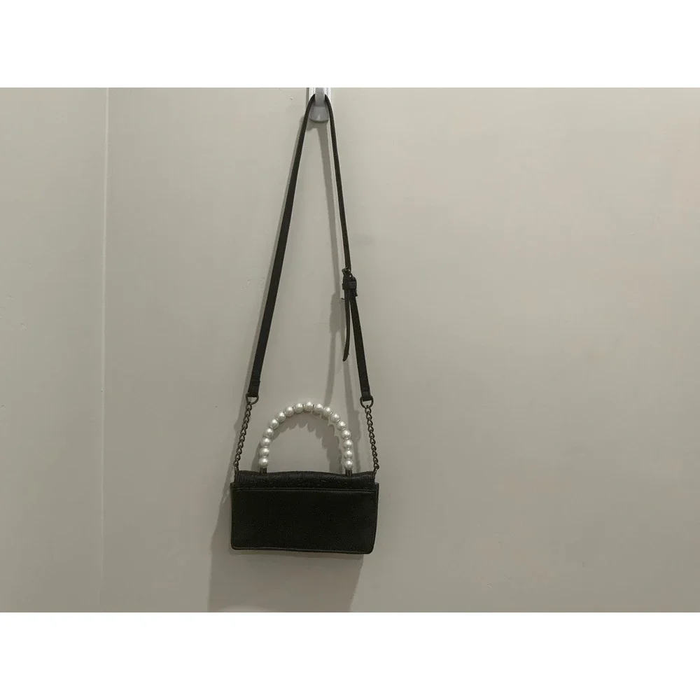 Juicy Couture Black Embossed Pearl Handle Rhinestone Logo Crossbody Bag Wallet
